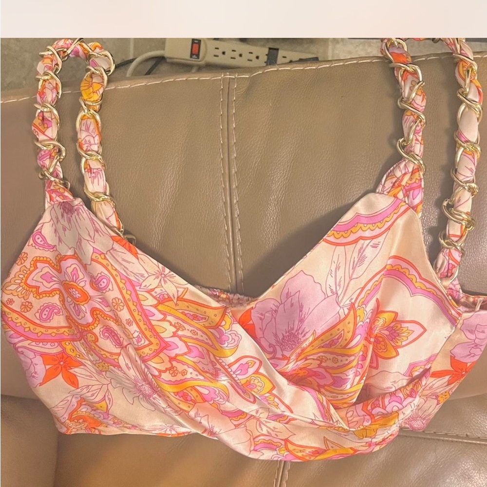 Zara Pink and Orange Paisley Crop Top